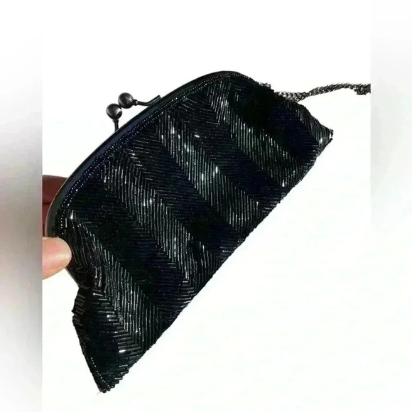 The Limited black beaded chain clutch wristlet satin lining gently used - Picture 1 of 8